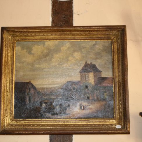 Peinture 19 ème, représentant une cour de feme